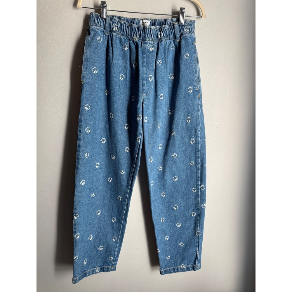 BDG Urban Outfitters Smiley Face Print Blue Denim Elastic Waist Pants Small